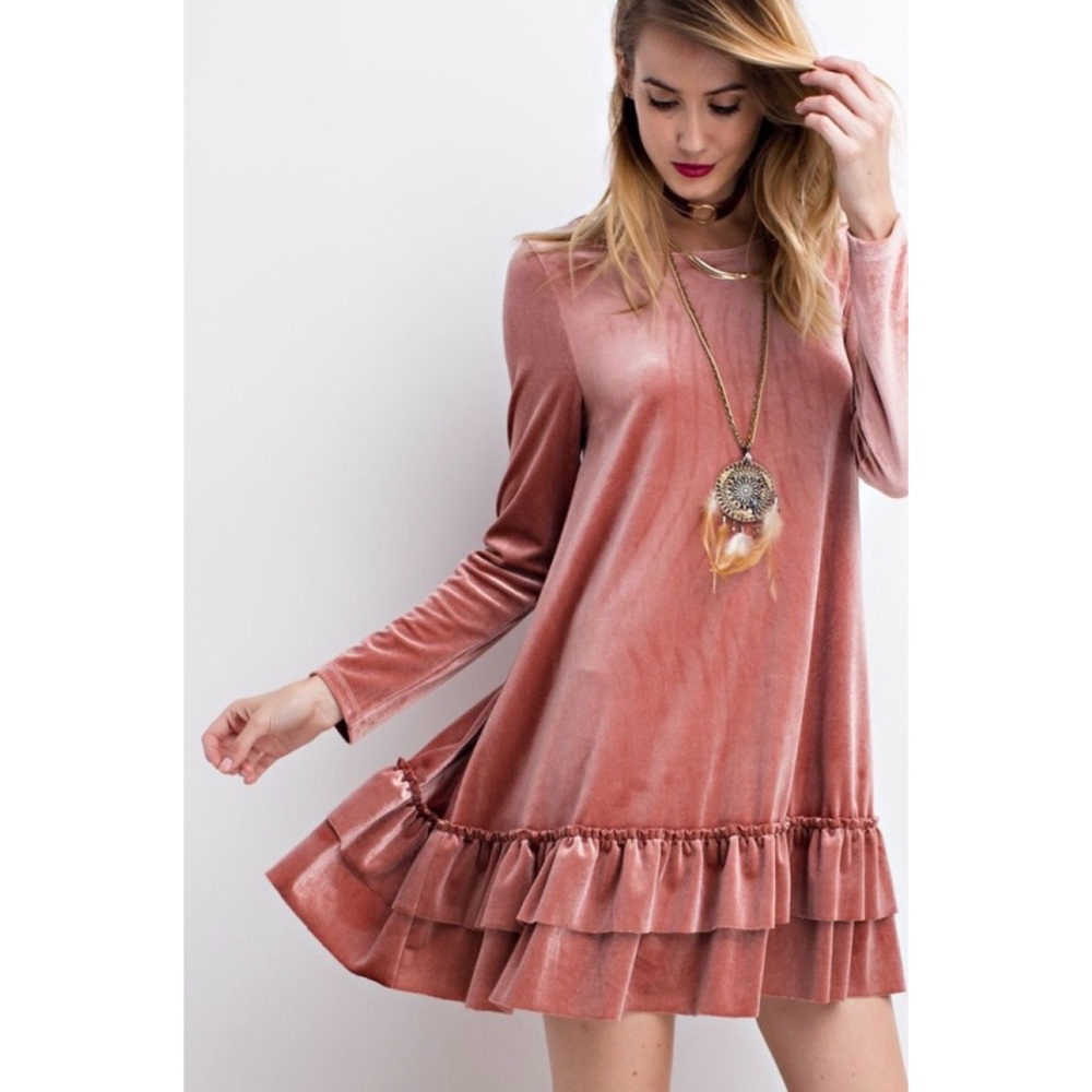 Elegant Velvet Mauve Pink Dress